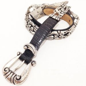 Brighton Black Leather & Silver Ornate Belt M